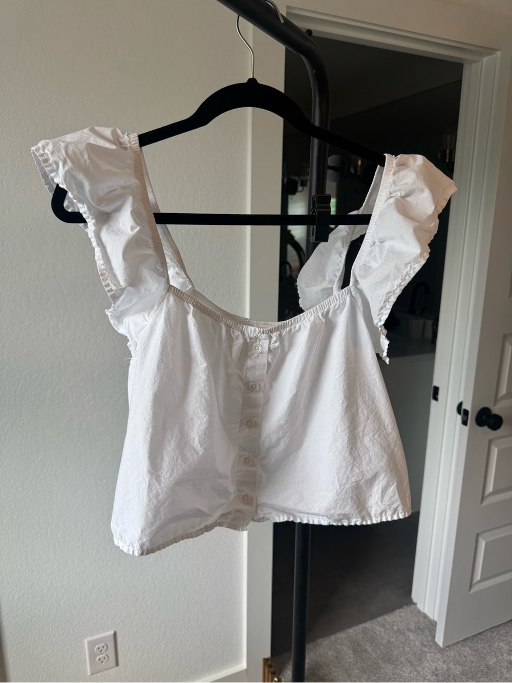 Nation LTD White Ruffle Strap Crop Top